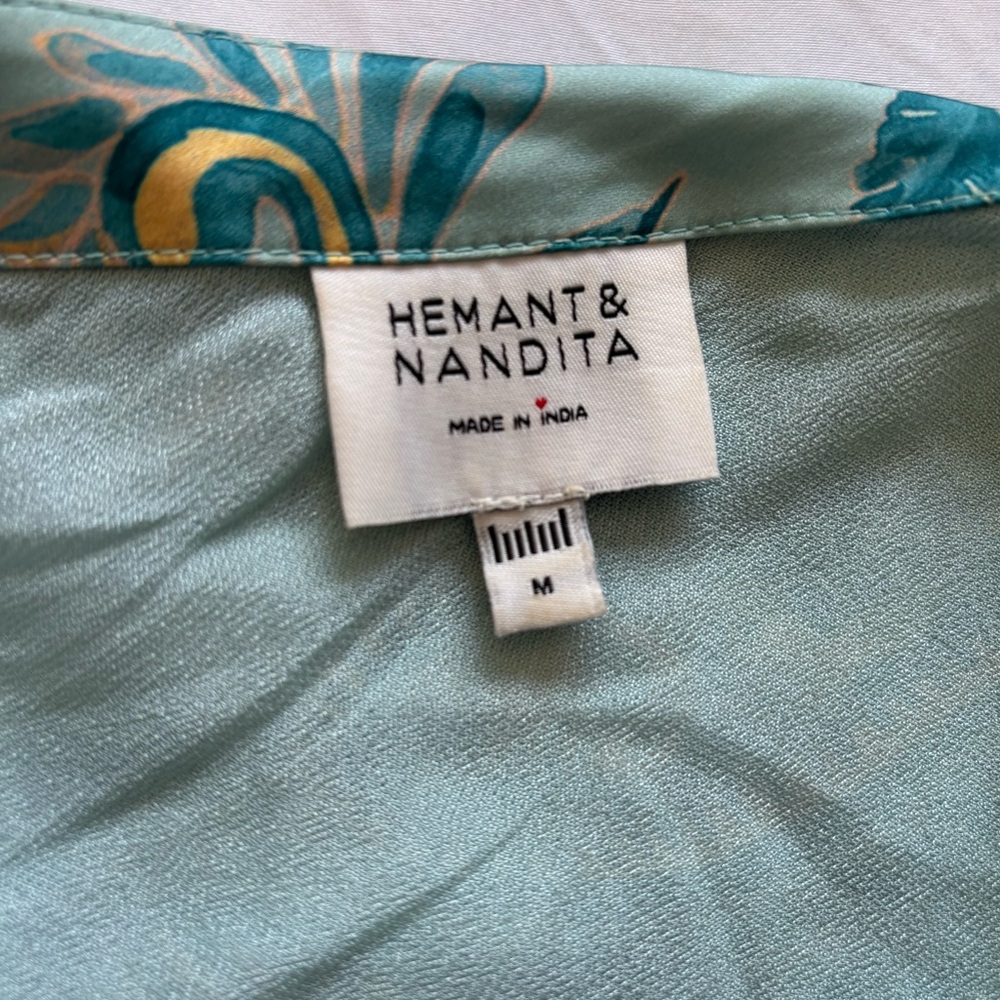 HEMANT & NANDITA One-Shoulder Floral Maxi Dress in Teal, Yellow & Pink - Picture 2 of 3